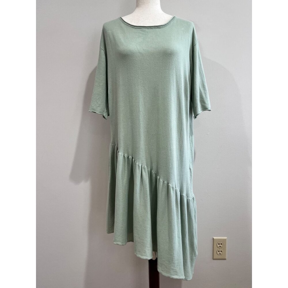 Zara Knit Asymmetrical Hem Dress Womens S Sage Green Rolled Hem Oversized